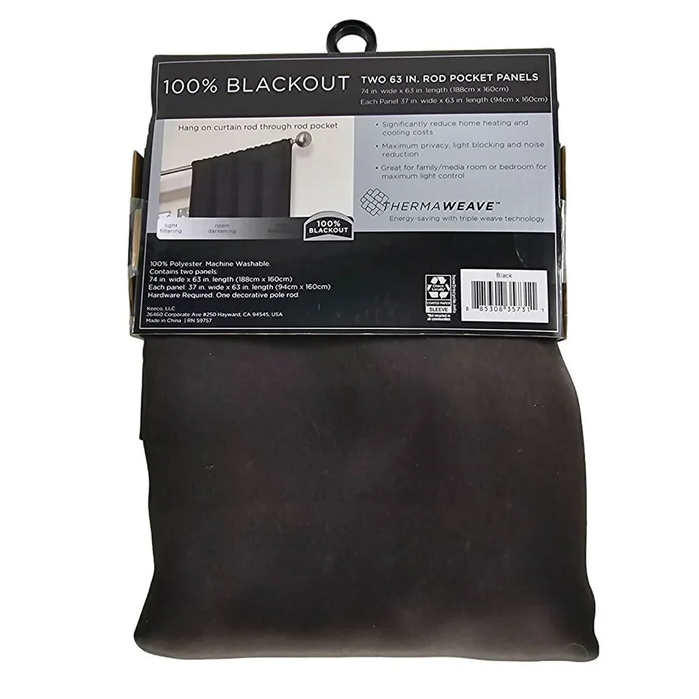 Eclipse Phoenix Solid Color Blackout Rod Pocket Panel Pair Set of 2 Black 37 X